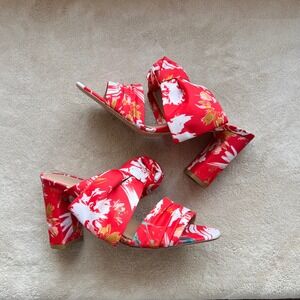 NEW Lewit Women 7.5 EU 38.5 Red Floral Knotted Block Heel Slide Sandals Italy